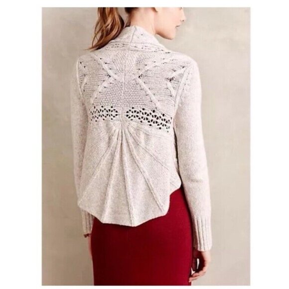 Anthropologie Angel Of The North Cardigan Small Wool Blend Fringe Ivory Boho - Picture 12 of 12